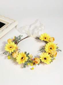 1pc Nature-Inspired Daisy Flower Headband, Sweet Bridesmaid Accessory For Girls - Yellow - View 2