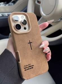 Retro Velvet Texture Cross Bible Verse Phone Case, Minimalist Religious Style Cross Christian Cool Phone Case, Christian Gift For Girlfriend/Boyfriend, Compatible With IPhone 17 Pro Max, 16, 16 Pro Max, 16 Pro, 16 Plus
