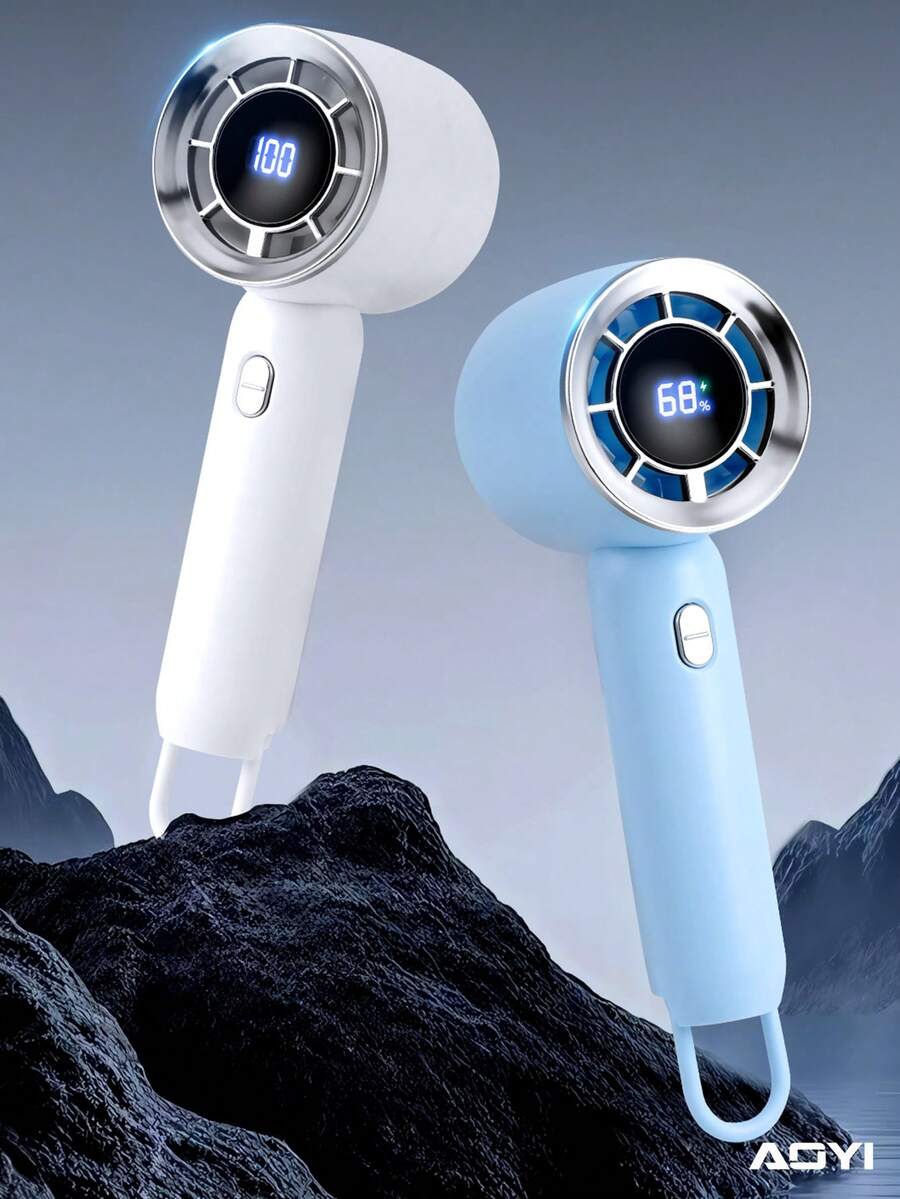 AOYI 1pc 1200mAh Rechargeable Handheld Mini Fan, 100 Speeds Adjustable With Digital Display Screen, Includes USB Charging Cable - Multicolor - View 1