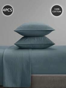 4 Stück/Set [100% Baumwolle] Bettwäsche-Set, pflegeleicht, leinenähnliche Textur Bettwäsche-Set (1 Stück Spannbettlaken + 1 Stück Flachbettlaken + 2 Stück Kissenbezüge) Spannbettlaken Set King, Queen, Full, TWIN Größe, Tiefe Taschen bis zu 35 cm, atmungsaktiv für besseren Schlaf, einfacher Stil, Geschenk für Mutter, Vater, Freund