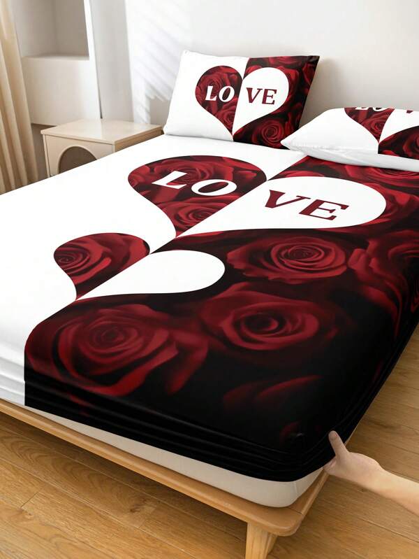 1 pieza Sábana ajustable, Ropa de cama, Sábanas, Protector de colchón, Sábana ajustable con patrones de rosas de amor puro, Cubierta de cama amigable con la piel, Ropa de cama suave y cómoda para el dormitorio, Funda de colchón de moda, Protector de colchón totalmente cubierto, Sábana ajustable para cama individual, doble, king, queen, Disponible en varios tamaños (Almohada y funda de almohada no incluidas), Lavable a máquina, Regalo perfecto para fiestas, Decoración de otoño, Decoración de otoño, Decoración de habitación