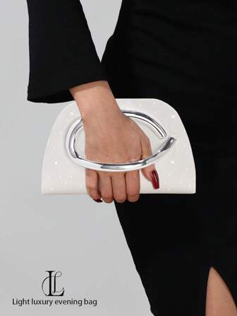 1 件女士时尚复古金属手柄手拿包，奢华闪亮亮片装饰，金属细节盒形钱包，配有可拆卸金属链带，适合婚礼、派对、联欢晚会、夜总会、正式场合和正式着装