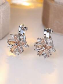 Tsnamer 1 Pair Cubic Zirconia Sakura Clip-On Earrings, Fashionable & Cute Earrings For Women Without Pierced Ears, Daily Wear Jewelry Gift