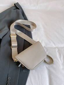 Leather-Look Solid Color Rivet Multi-Pocket Retro Chest Pack For Women - Grey - View 5