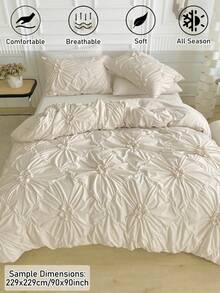 3pcs Beige Floral Polyester Duvet Cover Set, Luxurious Minimalist Fashion Comforter Cover Suitable For All Seasons - Beige - View 2