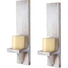 壁烛台 2 件套，装饰性木制烛台，农舍烛台，客厅墙壁装饰，礼品