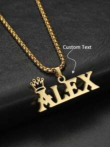 1PC Personalized Boys And Girls Simple DIY Name Stainless Steel Necklace, Custom Crown And Name Pendant Necklace,Customized For Delicate Gift For Kids, Baby Shower,Back To School Gift Ideas Boy Girl Valentine's Day,Kids,Urban Gala,Modern,Colorful,Cute - Gold - View 1