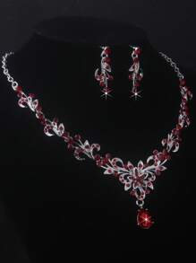 Luxury Bridal Jewelry Sets, 1 Necklace + 1 Pair Earrings, Wedding Accessories, Suitable For Banquet, Party, And Wedding Event