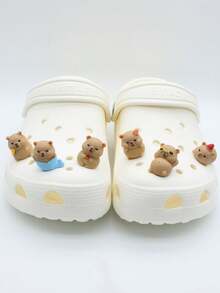 6PCS Cute Capybara With Sunglasses Shoe Charms For Sandals Clogs, Capybara Shoe Decorations DIY Accessories - Brown - View 2