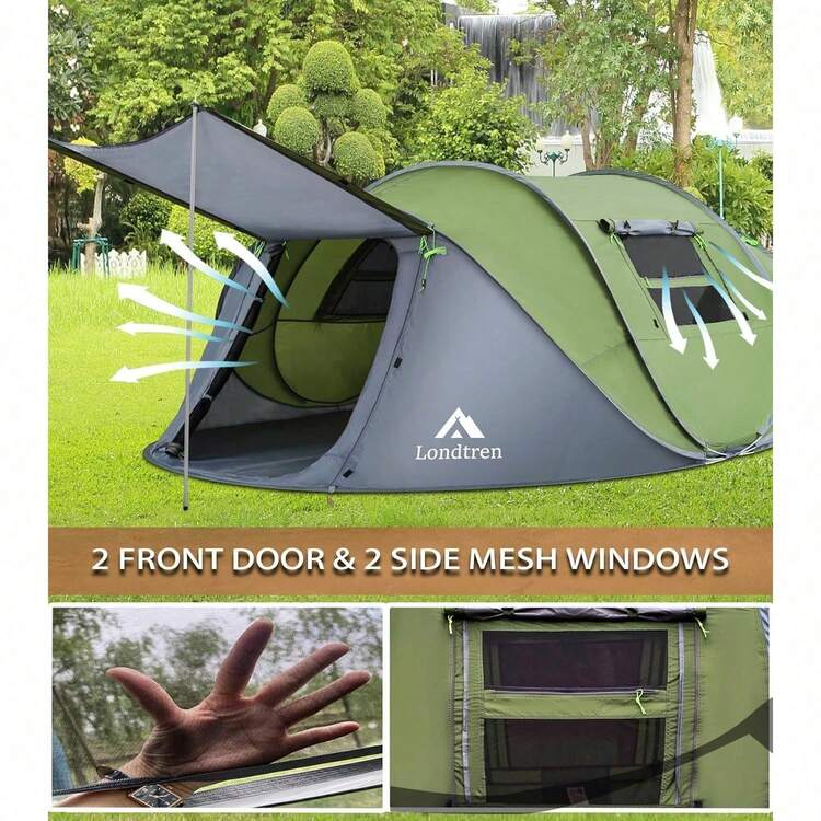 4 Person Easy Pop Up Tent Waterproof Automatic Setup 2 Doors-Instant Family Tents For Camping Hiking & Traveling - Green (4-5 Person) - View 4