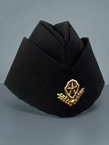 1 Piece, Police Hat, Black, Adult, Policewoman, Cosplay, Props, Russian, Boat-Shaped Hat, Men's, Women's, Military Cap, Stewardess Cap, Soviet, Hat, Square Dance Hat, Sailor Dance Hat, Retro Show Hat - A - View 15