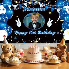 1pc Customized Photo, Name, Age Birthday Party Banner, Polyester Material, Happy Party Pattern Photo Backdrop, Personalized Happy Birthday Banner, Suitable For Cake Table, Home, Outdoor Yard Decoration Supplies
