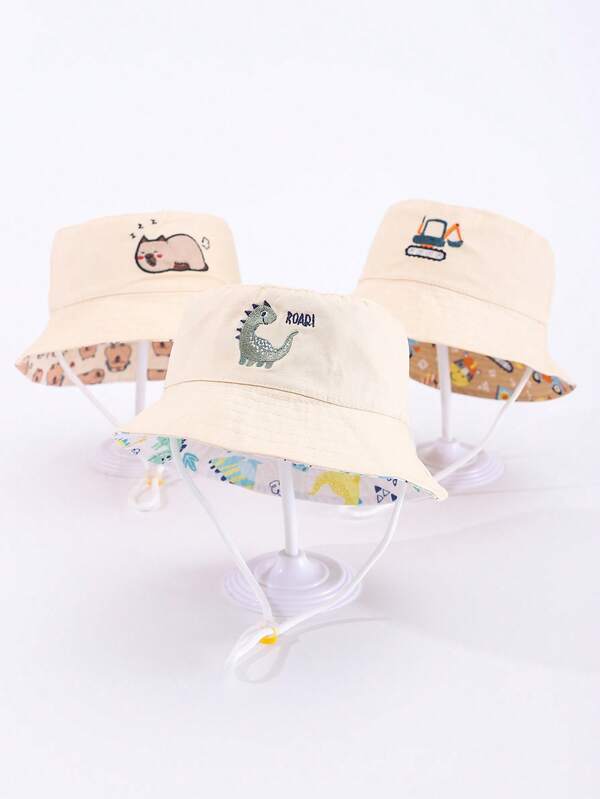 1 Stück Kinder Capybara, Bagger und Dinosaurier Muster Fischerhut, Sonnenschutz süßer Baby Fischerhut