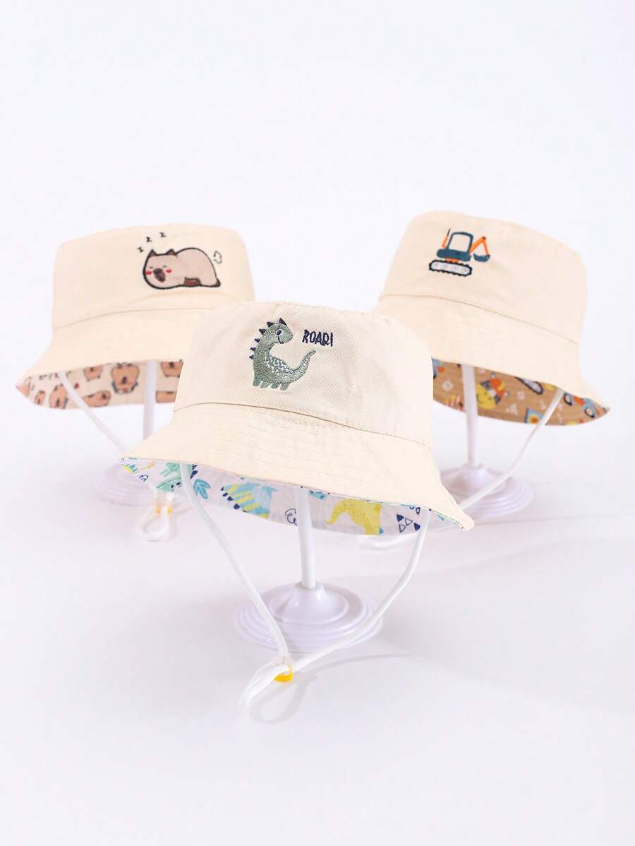 1 Peça Chapéu de Balde com Estampa de Capivara, Escavadeira e Dinossauro para Crianças, Chapéu de Balde Fofo de Bebê para Proteção Solar