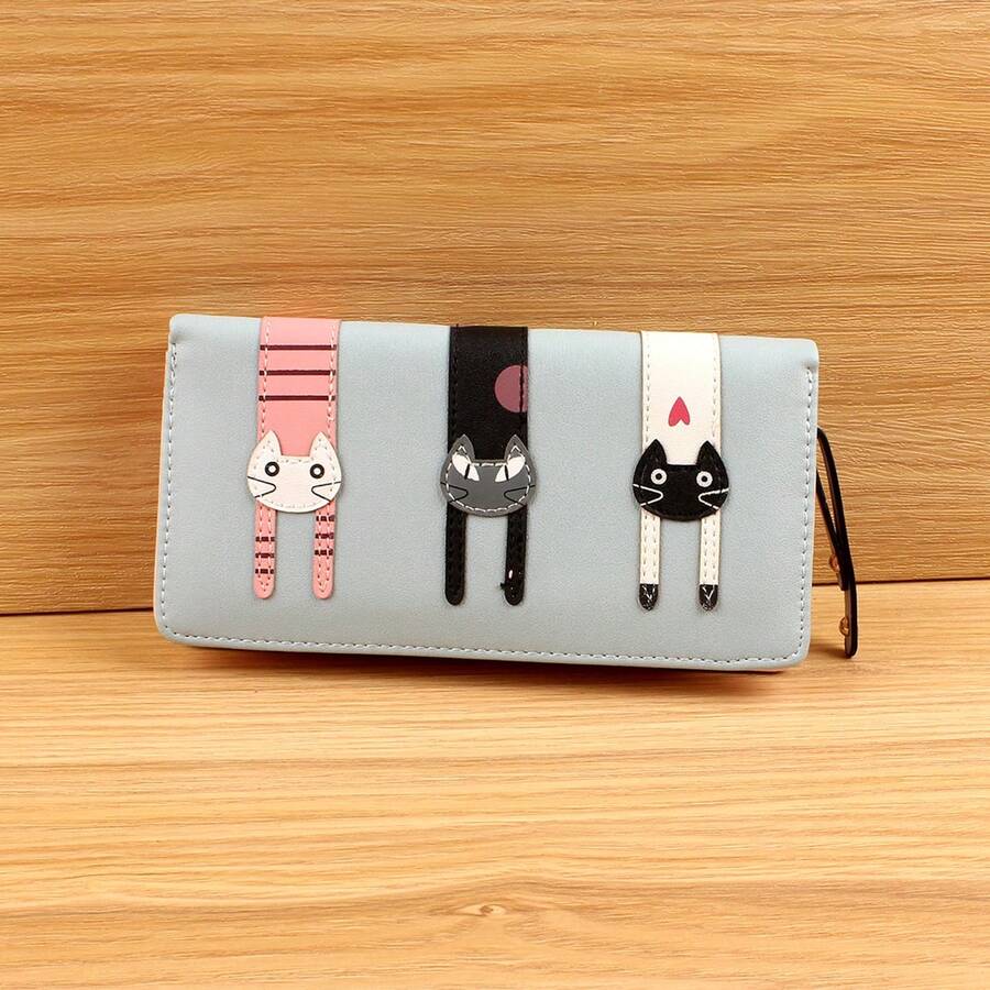 Cute Cartoon Animal Print Women's Long Wallet Clutch Purse, Large Capacity For Women Wallet Purse Wallet Wallet Keychain Mini Wallet Wristlet Wallet - Baby Blue - View 1