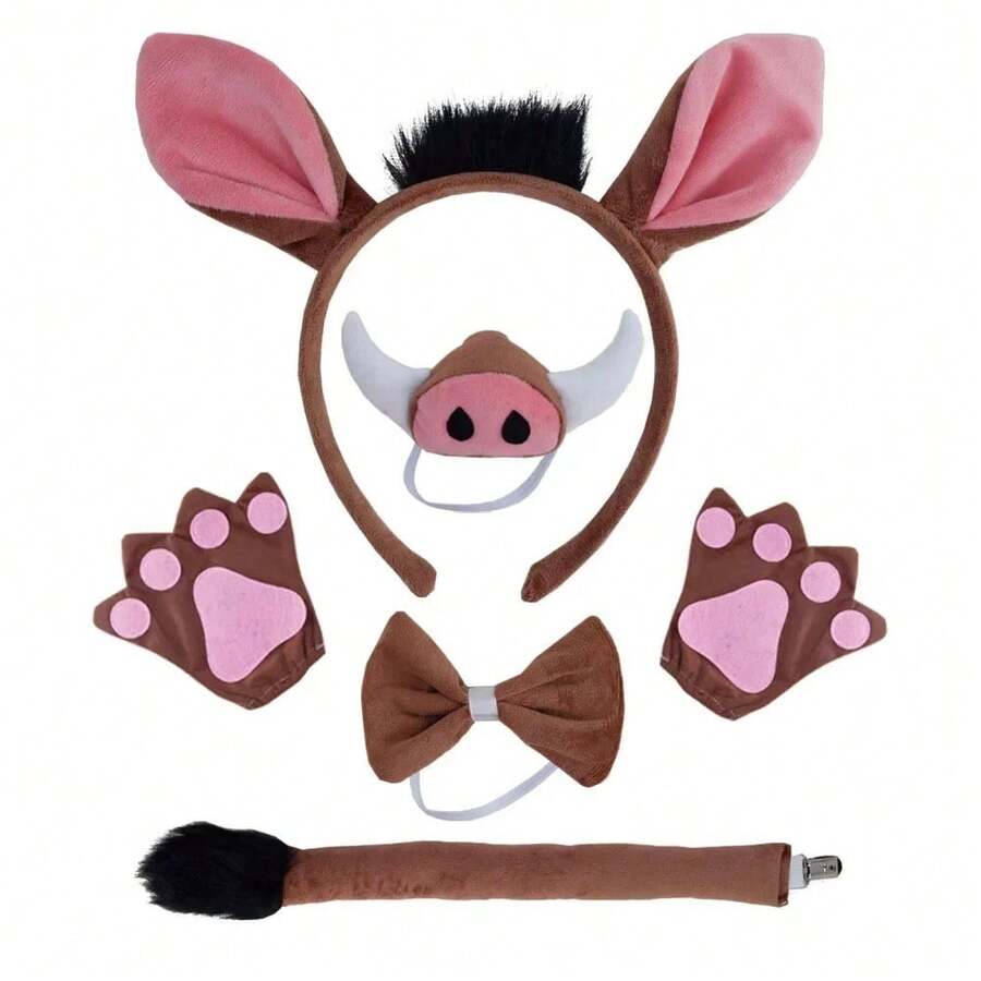 1 pieza Diadema de cerdo Disfraz de animales Oreja Nariz Cola Niño Niña Adulto Accesorio de vestir de fantasía, Belleza, Banda para el cabello Aro para el cabello - Multicolor - Ver 1