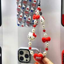 Sanrio Sanrio Hello Kitty Red And White Apple Phone Camera Kitty Hanging Chain Suitable For Phone Case Hanging Chain Original Handmade Bead CCD Camera Hanging Chain