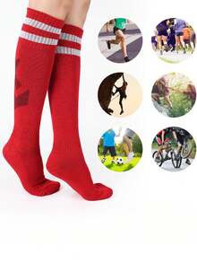 2/5 Pairs Contrast Striped Professional Football/Basketball Sports Crew Socks Suitable For Adults, Men & Women, Ideal For Cycling, Marathon, Outdoor Activities - Multicolor - View 4