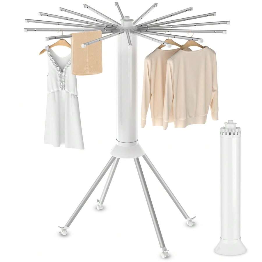 4-Legged Clothes Drying Rack Foldable, Outdoor Collapsible Drying Rack Clothing, Portable Laundry Drying Rack With 4 Pulleys, Aluminum Alloy Dry Rack For Clothes, Indoor, Balcony, Poolside, Camping - White - View 1