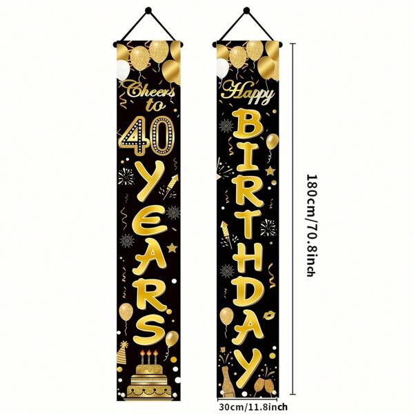 1set, 16 18 21 30 40 50 60 70 80 Happy Birthday Banner Couplet, Birthday Set, Black And Gold Theme Birthday Party Decoration Decorated Bunting, Indoor Courtyard Hanging Birthday Flag, Party Shooting Props Decoration