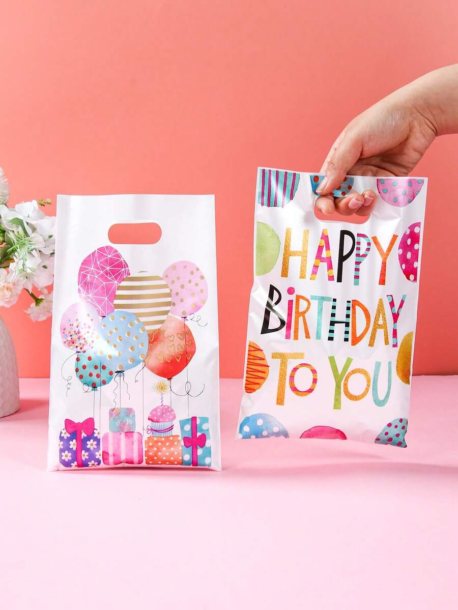 10/25/50 件彩色生日快乐主题礼品袋、气球和礼物图案礼品包装袋、双面不同图案的手提袋、礼品包装袋、储物袋、生日派对礼品袋、1 岁生日派对装饰、生日派对用品、婚礼用品、新娘送礼会礼品、迎婴派对用品、性别揭秘派对装饰、节日派对用品 - 生日 - 查看 1