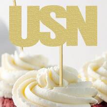 12/24 件军事主题纸杯蛋糕装饰蓝色闪光 Ooh Rah 纸杯蛋糕装饰海军主题纸杯蛋糕装饰欢迎仪式军队生日派对蛋糕装饰用品 - 彩色 - 查看 6