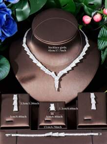 1 Set Elegant Cubic Zirconia Heart Shaped Jewelry Set, Suitable For Women To Wear On Dates