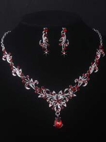 Luxury Bridal Jewelry Sets, 1 Necklace + 1 Pair Earrings, Wedding Accessories, Suitable For Banquet, Party, And Wedding Event