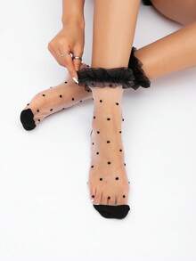 Thin Transparent Sexy Stockings, All Season New Style, Fall Crew Socks - Black - View 4