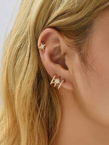 2Pcs/3Pcs Copper Alloy Stud Earrings Set With 8-Pointed Star Zirconia Stone Design, Suitable For Women Daily Use, Gifts, Parties