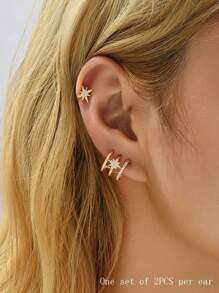 2Pcs/3Pcs Copper Alloy Stud Earrings Set With 8-Pointed Star Zirconia Stone Design, Suitable For Women Daily Use, Gifts, Parties