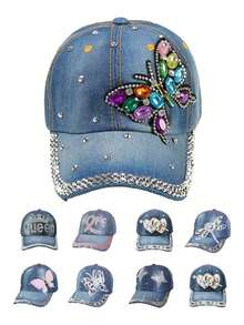1pc Women's Fashion Baseball Cap With Rhinestone Butterfly Decor, Versatile For School, Outdoor, Casual, Sun Protection - A - View 2