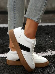 Women's New Lace-Up Patchwork Element Trainers, Modern Fashionable Elegant Outdoor Street Campus Versatile Casual Sports Shoes
