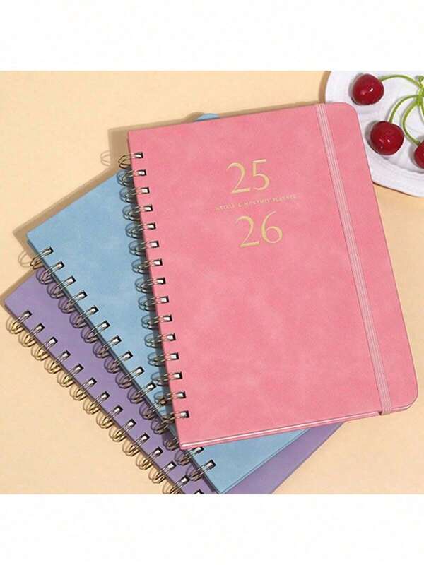 1 pezzo Agenda settimanale e mensile 2025-2026, diario con spirale e copertina in pelle, agenda da ufficio, calendario, appunti e memo per studenti, forniture scolastiche, ritorno a scuola