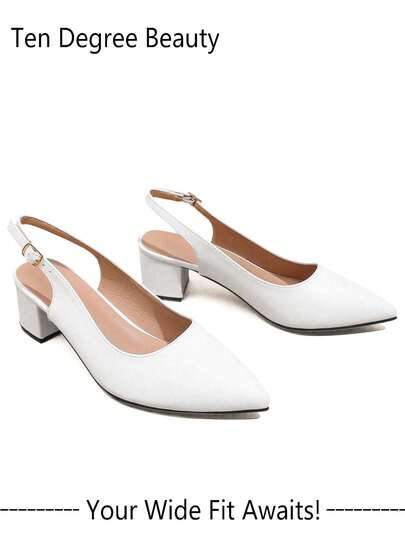 Bred passform dam sommar tjock klack stängd tå Sexiga Pumps, 2025 nya eleganta slingback spetsiga tå höga klackar, mångsidig