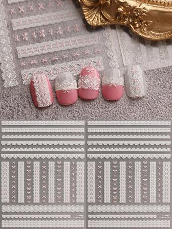 2片装法式复古蕾丝浮雕指甲贴，黑白ins风指甲贴，高端美甲装饰艺术美甲贴纸，修剪蕾丝花边+立体蝴蝶结，适用于透明/裸粉美甲片，派对/婚礼/日间奢华必备，节日礼物