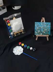 طقم ألوان أكريليك 6 ألوان مع حامل الرسم والباليت - طقم فن وحرف DIY، مناسب للرسم، يشمل لوحة قماشية وفرش، مثالي كهدية لعيد الأم، عيد الأب، التخرج، الزينة، هالوين، عيد الميلاد