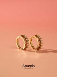 1 par de pendientes de circonita de colores con diseño minimalista, pendientes con perilla de longitud corta, joyería elegante