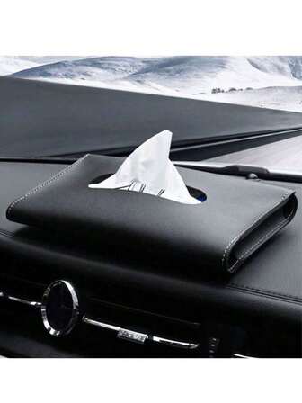 1個 PUレザー製 車用サンバイザーティッシュボックス、車内収納デコレーションアクセサリー