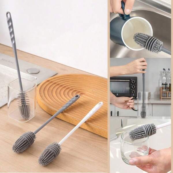 1 pieza Cepillo multifuncional de silicona para tazas - Cepillo de silicona para limpiar tazas, botellas de leche y vasos aislantes sin puntos ciegos, apto para limpieza en cocina, baño y sala de estar