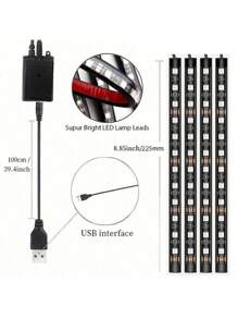 1set/4pcs Car Interior Atmosphere LED Lights With Sound Control And Remote Control, Multicolor, Music Rhythm Decoration Light For Car Footwell Customization