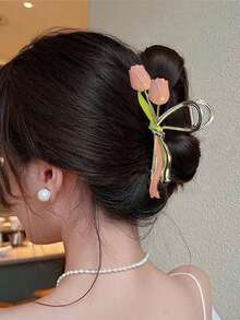 topshiny 1pc Women's Blue Tulip Flower Design Hair Claw Clip Jaw Clip Hairpin Headpiece Hair Clips Hair Clamps Hair Clutch Fall Winter Hair Accessories For Women Bows For Vacation Outfits Woman