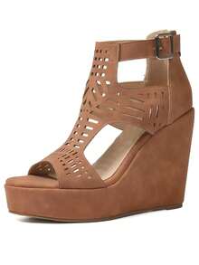 Wedges High Heels Sandals For Women Fashion Hollow Out Design Peep Toe Platform Back Zipper Bohemian Sandals Woman - màu nâu - Xem 2