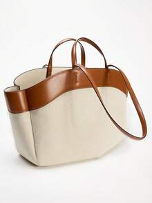 Túi Tote Canvas Dung Tích Lớn Mới Về Cho Nữ, Túi Mua Sắm Thời Trang, Túi Xách Nữ Công Sở Thường Ngày Hoàn Hảo Cho Công Việc Văn Phòng Và Công Sở - màu nâu - Xem 5