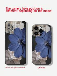 1 件时尚花卉印花穿孔直边黑色烤漆防摔手机壳，兼容 16/11/16pro/16plus/16promax/16e/15Promax/13/14/12/XS/XR/7G/8P，兼容三星、Redmi 10/9/Note9/12c/Note11pro/Note8Pro/9C/9a，防摔手机保护壳