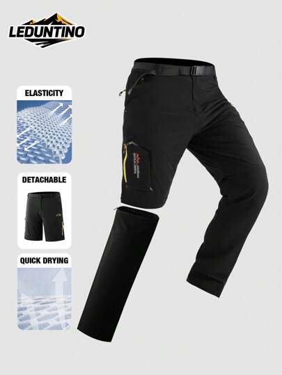 LEDUNTINO [Wiosna/Lato] Męskie modne, swobodne, odpinane spodnie outdoorowe, elastyczne, sportowe, szybkoschnące, jednolite kolory (zielony, szary), prezent dla chłopaka, lekkie spodnie męskie na wiosnę i jesień, wiele kieszeni, spodnie z nadrukiem literowym