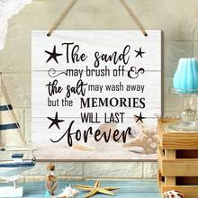 1 Pieza Letrero de madera para puerta de playa, "La arena puede sacudirse, la sal puede lavarse, pero los recuerdos durarán para siempre", placa colgante de pared con diseño de tema oceánico, decoración del hogar, decoración de casa de playa, letrero para familia de playa - Multicolor - Ver 5