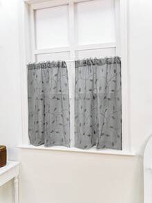 2pcs Leaf & Vine Embroidered Sheer Curtain Panels, In White/Gray/Green/Khaki, Hang On Rod, Multi-Size & Room Suitable For Decoration - Khaki - View 11