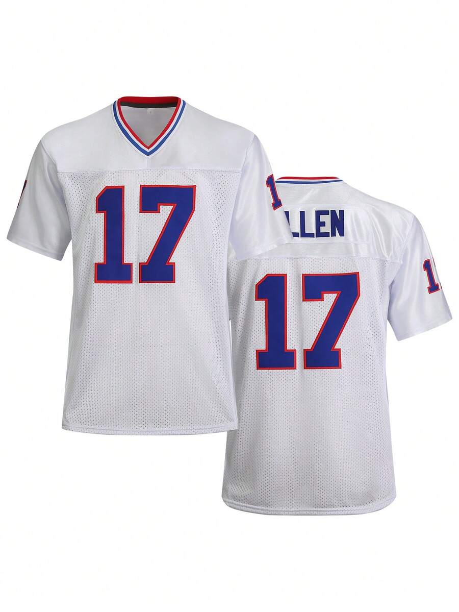 Boyfriend Style Men's American Football Jersey Shirt, No.17 White With Embroidery, Sports Tee - White - View 1