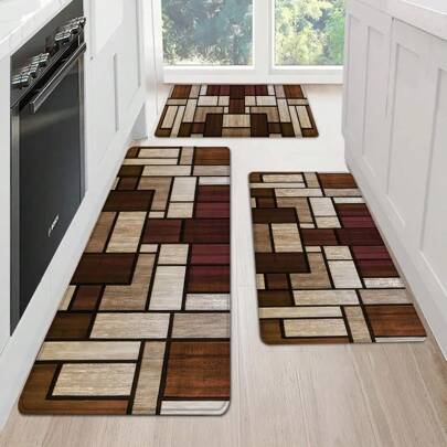 1pc/2pcs Creative Modern Minimalist Geometric Color Block Printed High Elasticity Absorbent Non-Slip Kitchen Floor Mat, Kitchen Mat Set, Bathroom Mat, Decor Mat, Hallway Mat